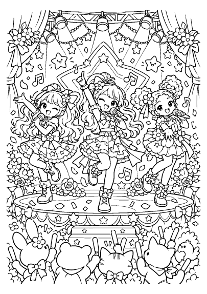 Preview of fantasy-pop concert colouring page