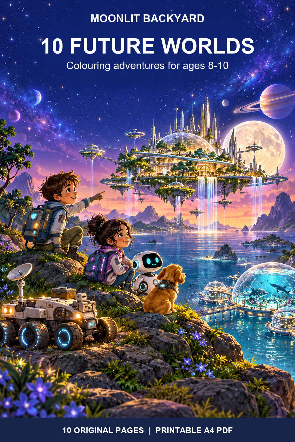 10 Future Worlds | Detailed Printable Colouring Book for Ages 8–10