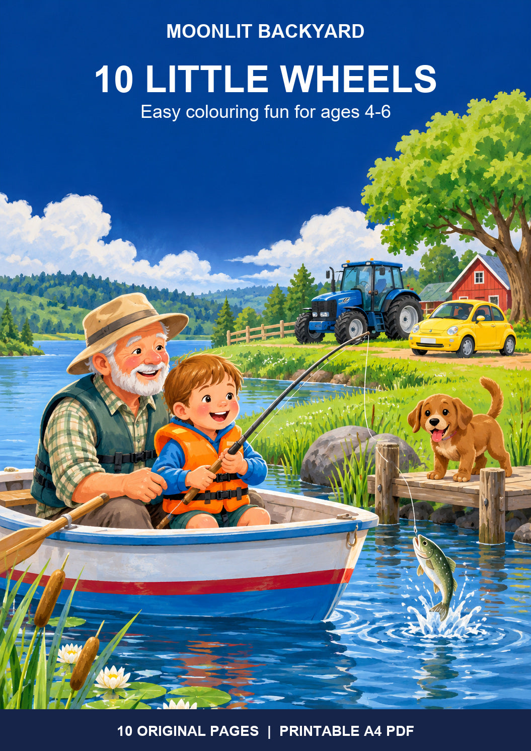 10 Little Wheels | Easy Vehicle & Fishing Colouring Book for Ages 4–6